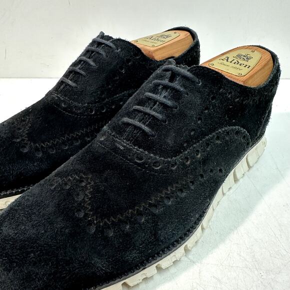 VGUC Cole Haan Men\'s ZERØGRAND Wingtip Oxford Black Suede Dress Sneaker 7 D main image 5